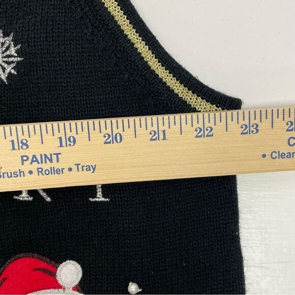 Holiday Time Christmas Sweater Vest Black Red Green Gold Metallic Size XL 16-18 - Picture 3 of 6